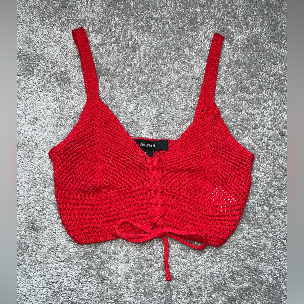 Red Crochet Crop Top